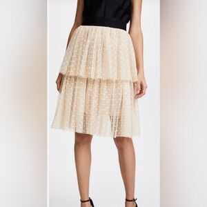 MILLY Tiered Tulle Polka Dotted Hanna Skirt in Nude Size 4 NWT